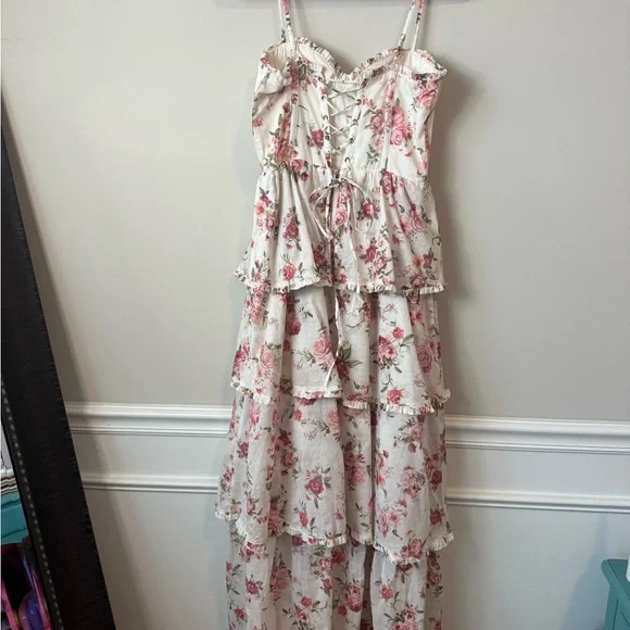 Altar'd State Pink Floral Tiered Maxi Dress size small - Picture 4 of 12